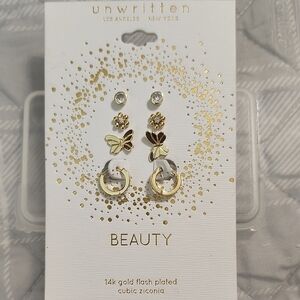 Unwritten Gold and Silver Butterfly Earrings with Cubic Zirconia